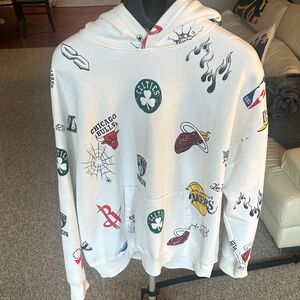 Hollister White Hoodie with Multicolor Graphics